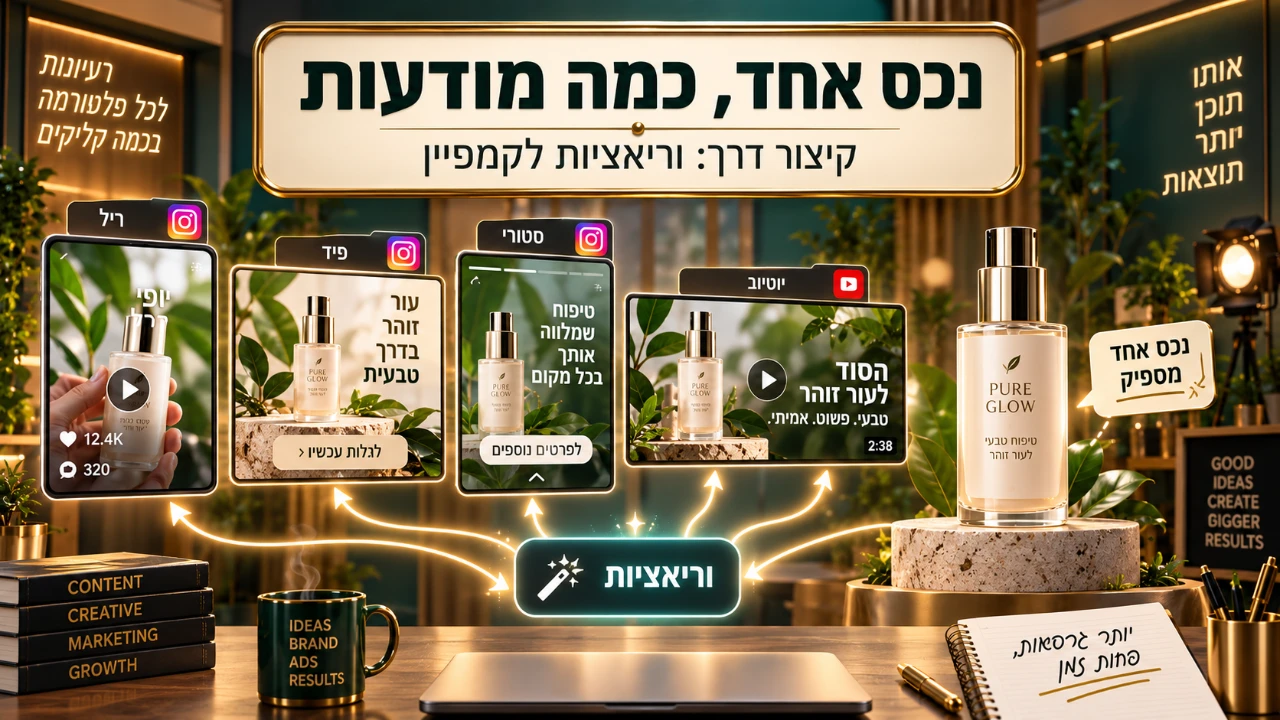 נכס שיווקי אחד שהופך לריל, פיד, סטורי ויוטיוב באמצעות AI