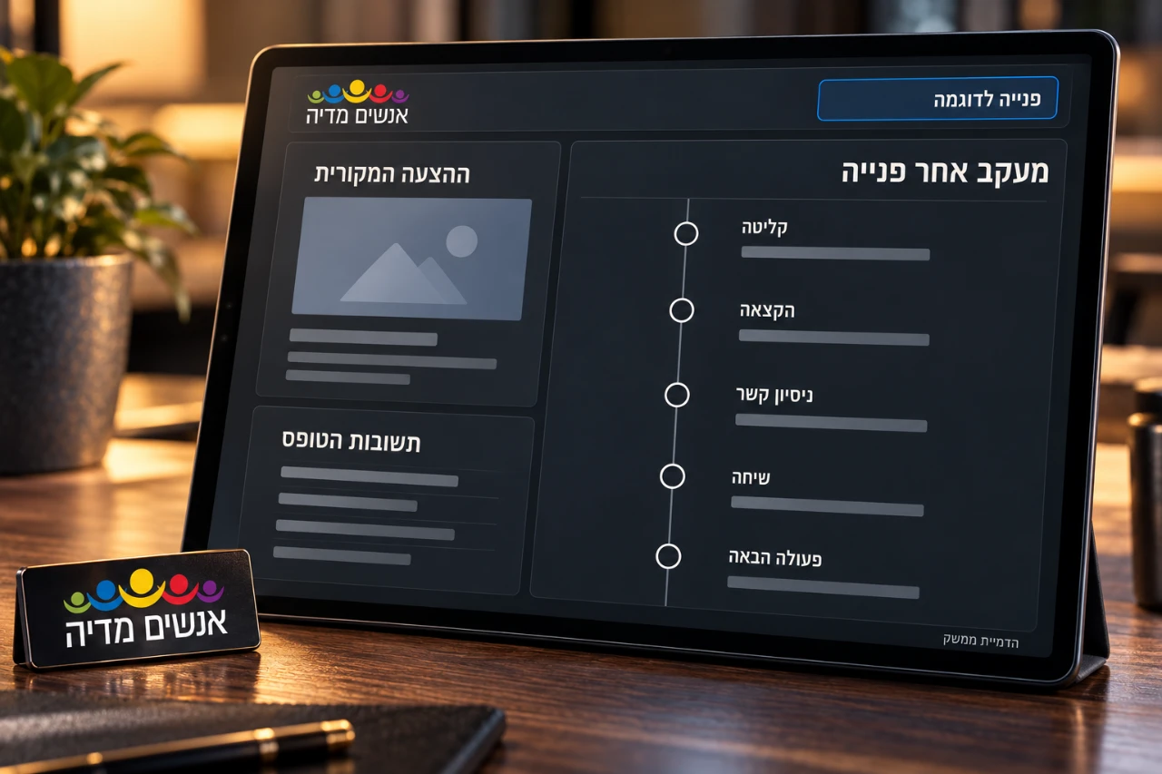 רצף טיפול בפנייה מקליטה והקצאה ועד שיחה ופעולה הבאה, לצד ההצעה ותשובות הטופס.