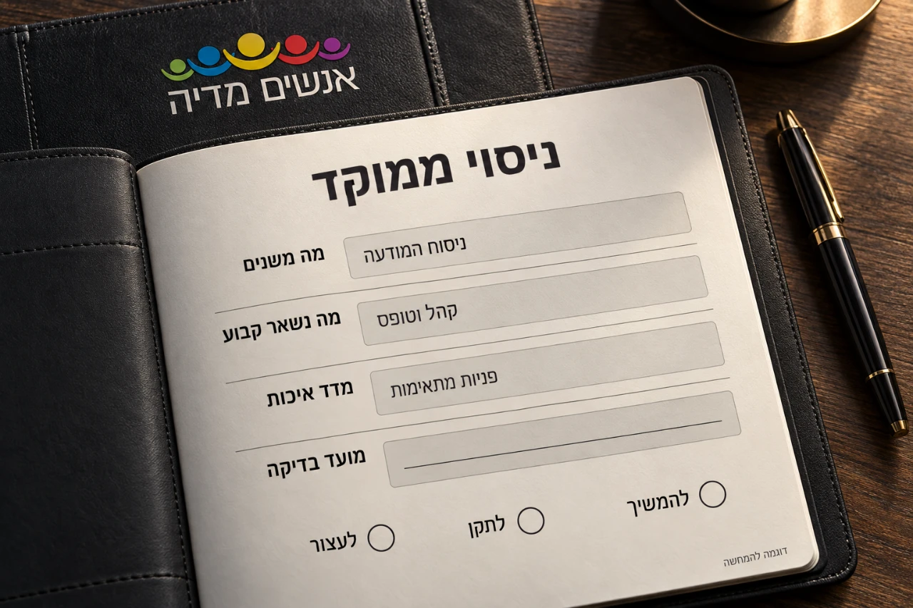 כרטיס ניסוי עם שינוי יחיד, תנאים קבועים, מדד איכות ומועד בדיקה.