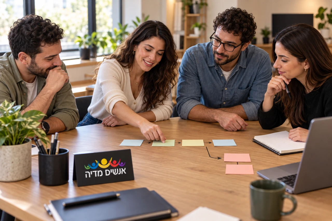 צוות בודק רצף כרטיסיות על שולחן עם הסתעפות למסלול חריג
