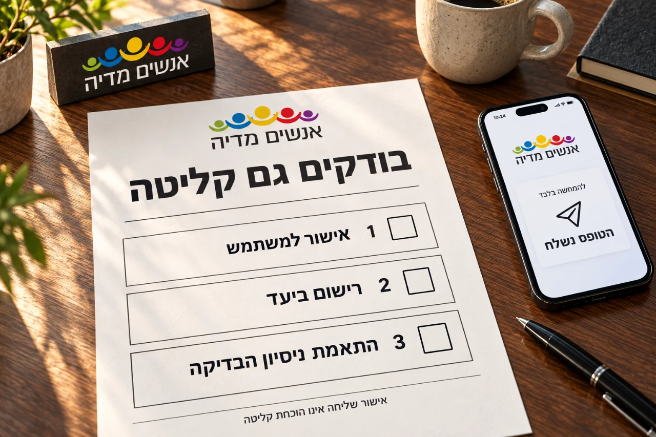רשימת בדיקה לאישור למשתמש, רישום ביעד והתאמת ניסיון בדיקה