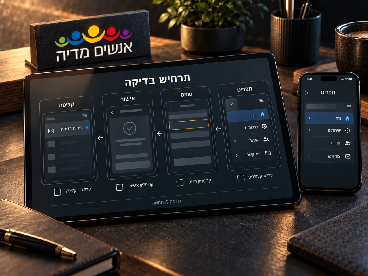 תרחיש בדיקה לדוגמה: תפריט במובייל, אימות טופס, הודעת אישור וקליטת פניית בדיקה