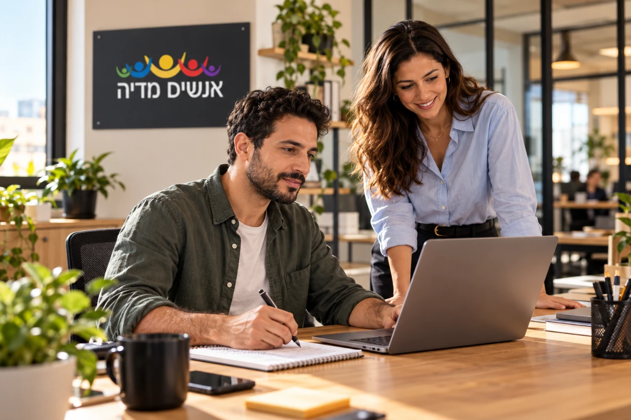 אחראי תהליך בודק עבודה במחשב ורושם את הפעולה הבאה במחברת לצד עמיתה
