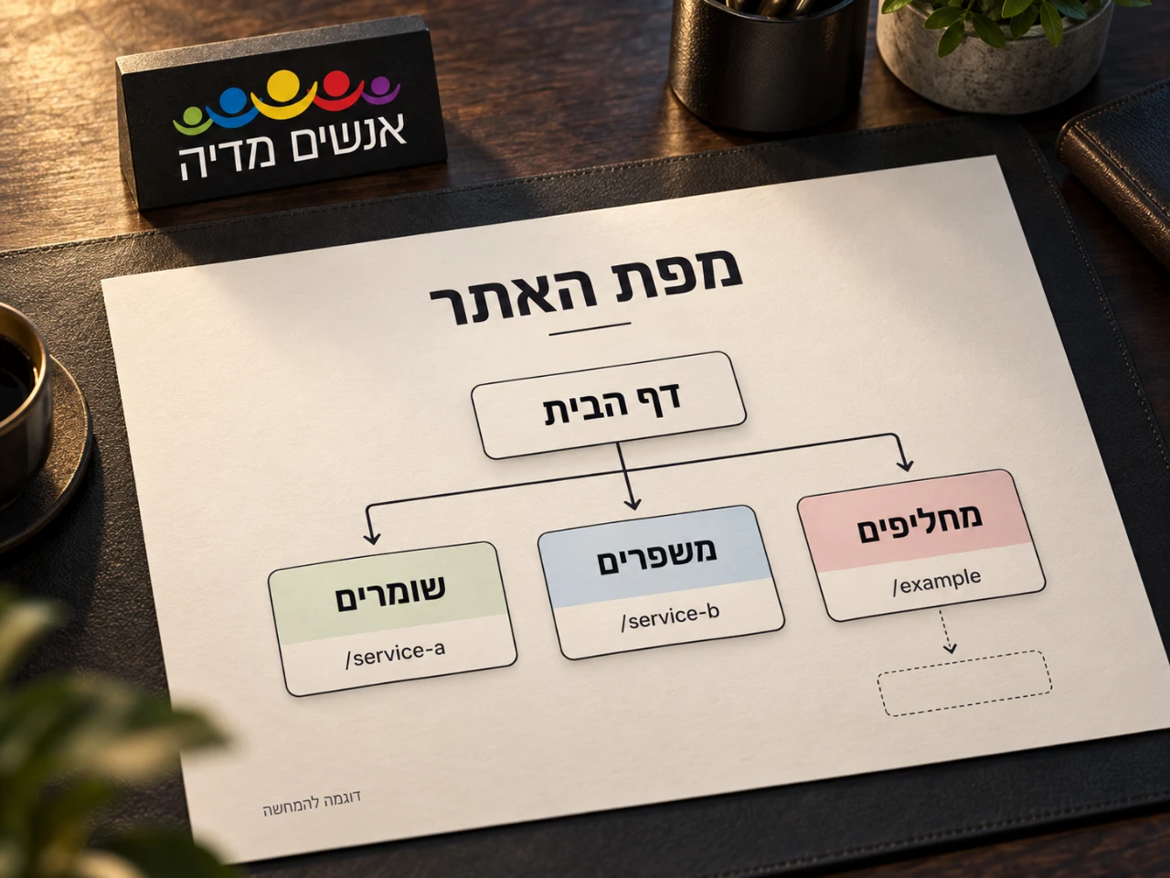 מפת אתר לדוגמה עם עמודים לשימור, לשיפור ולהחלפה