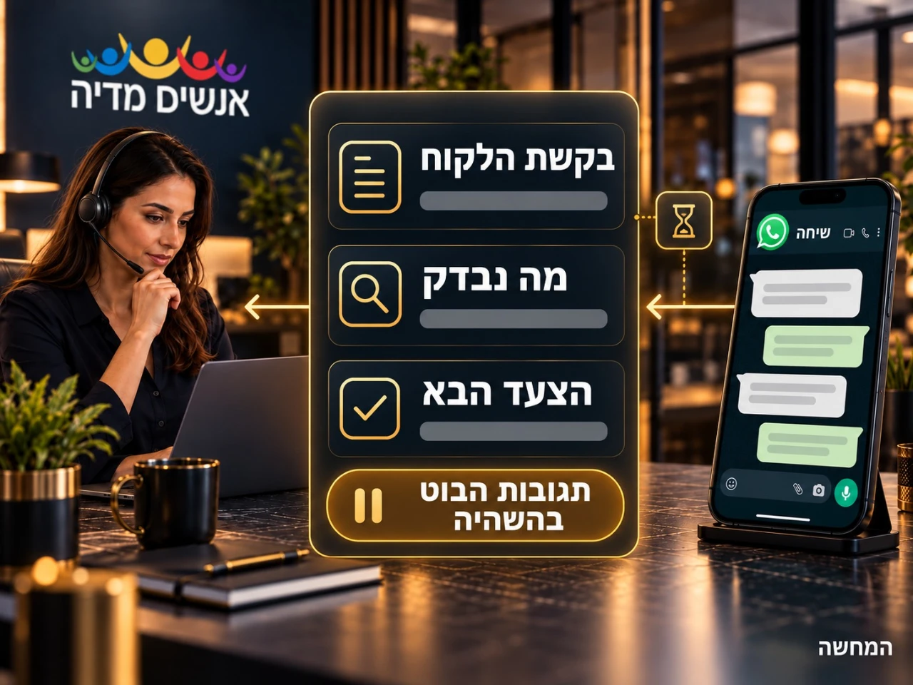 העברת שיחת WhatsApp לנציגה עם תקציר הטיפול והשהיית תגובות הבוט.